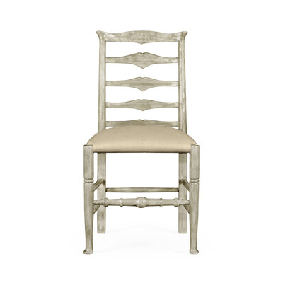 Jonathan Charles Casually Country Rustic Grey Ladder Back Side Chair, Upholstered In Mazo