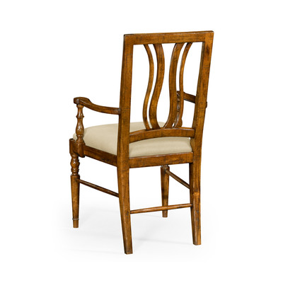 Jonathan Charles Casually Country Country Walnut Curved Back Armchair, Upholstered Seat In Mazo