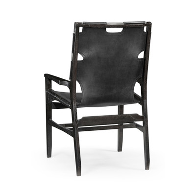 Jonathan Charles Architects House Midcentury Style Slung Black Leather & Black Mocha Oak Dining Armchair