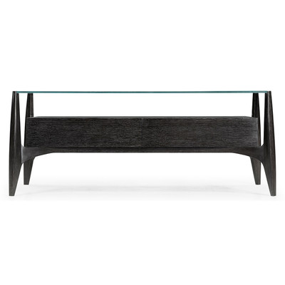 Jonathan Charles Architects House Architects Black Leather & Black Mocha Oak Cocktail Table With Drawers And Glass Top