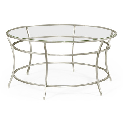 Jonathan Charles Simply Elegant Silver Round Iron Coffee Table With A Clear Glass Top