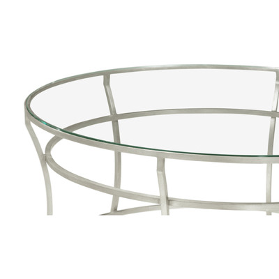 Jonathan Charles Simply Elegant Silver Round Iron Coffee Table With A Clear Glass Top