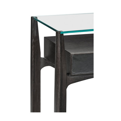 Jonathan Charles Architects House Architects Black Leather & Black Mocha Oak Console Table With Drawers And Glass Top