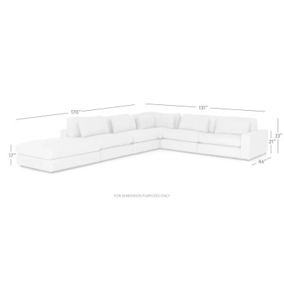 Four Hands Bloor 5 - Piece Sectional - Raf Sofa W/ Ottoman - Essence Natural