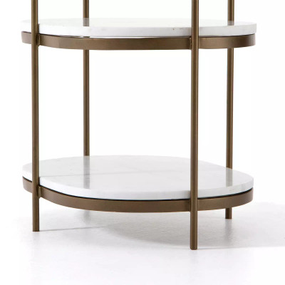 Four Hands Felix Oval Nightstand - Polished White Marble - Antique Brass
