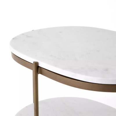 Four Hands Felix Oval Nightstand - Polished White Marble - Antique Brass