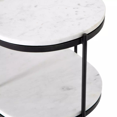 Four Hands Felix Oval Nightstand - Polished White Marble - Hammered Grey
