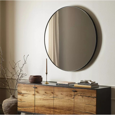 Four Hands Bellvue Round Mirror - Large - Rustic Black