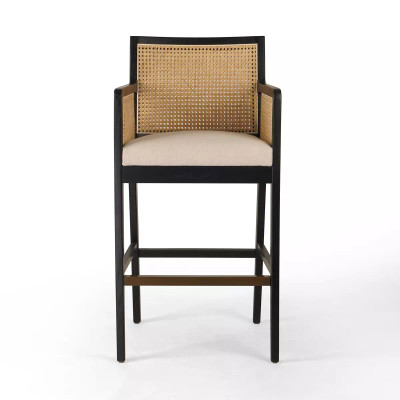 Four Hands Antonia Cane Bar Stool - Brushed Ebony - Savile Flax