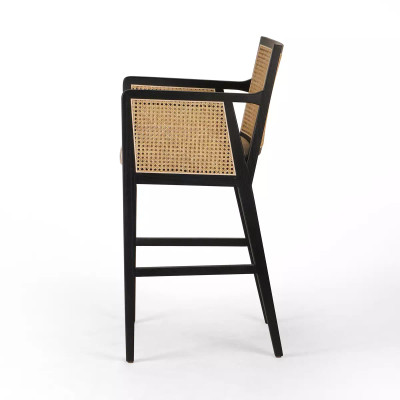 Four Hands Antonia Cane Bar Stool - Brushed Ebony - Savile Flax (Closeout)
