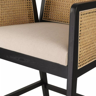 Four Hands Antonia Cane Bar Stool - Brushed Ebony - Savile Flax (Closeout)
