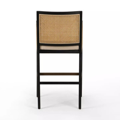 Four Hands Antonia Cane Bar Stool - Brushed Ebony - Savile Flax (Closeout)