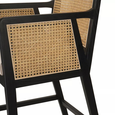 Four Hands Antonia Cane Bar Stool - Brushed Ebony - Savile Flax (Closeout)