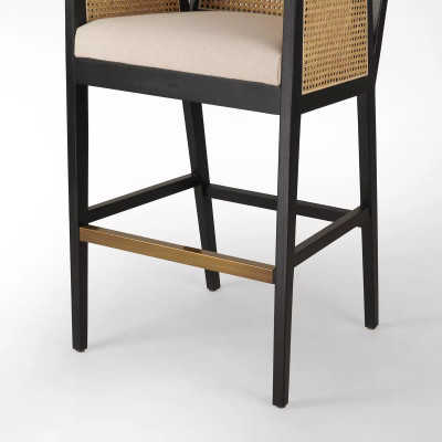 Four Hands Antonia Cane Bar Stool - Brushed Ebony - Savile Flax (Closeout)