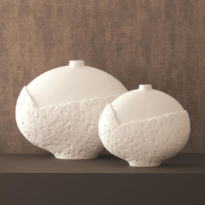 Asymmetrical Stipple Vase - Matte White - Sm