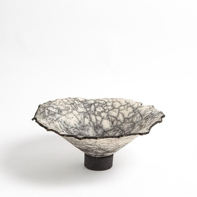 Crackled Footed Bowl - Black Raku