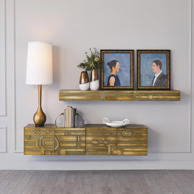 Abstract Block Floating Shelf - Brass