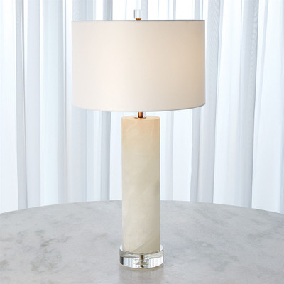 Global Views Alabaster Cylinder Table Lamp - Brass