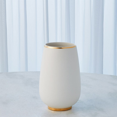 Global Views Gold Rim Bulb Vase - White - Med