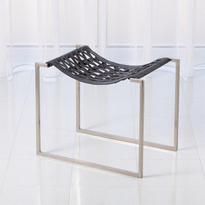 Knit Pearl Stool - Nickel - Dark Grey Leather