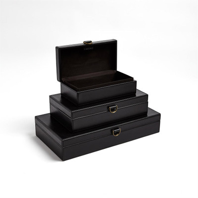 Global Views Marbled Leather D Ring Box - Black - Med