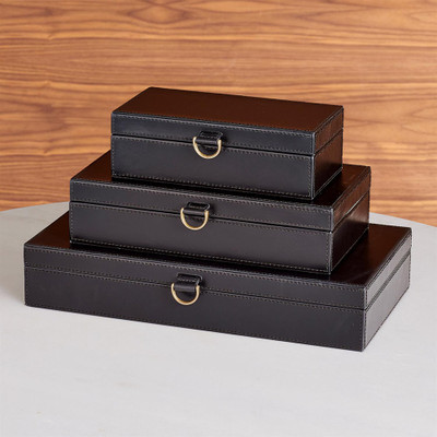 Global Views Marbled Leather D Ring Box - Black - Sm