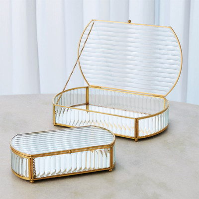 Global Views Reeded Glass Oval Box - Lg