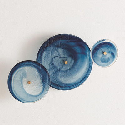 Global Views S/3 Crosshatched Wall Discs - Blue Swirl
