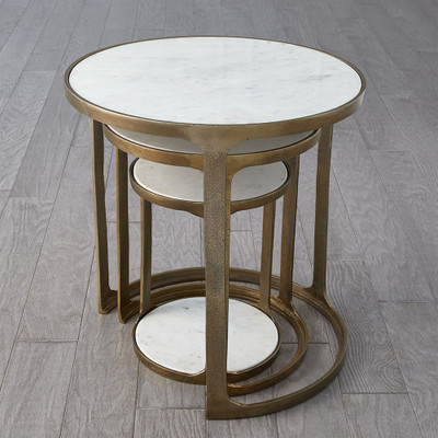 Global Views S/3 Marble Top Nesting Tables - Brass