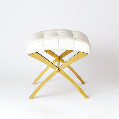 Global Views Scarlet Stool - Brass w/White Leather