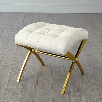 Global Views Scarlet Stool - Brass w/White Leather