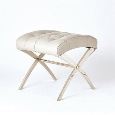 Global Views Scarlet Stool - Nickel w/Grey Leather