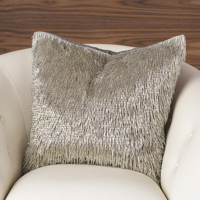 Global Views Shimmy Fringe Pillow - Silver