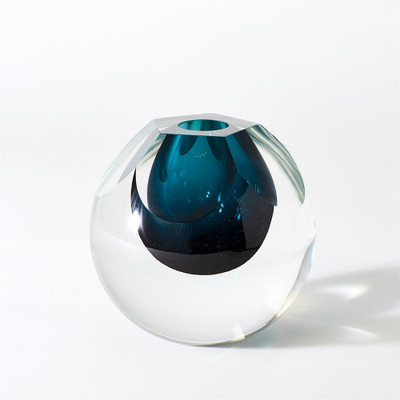 Global Views Square Cut Glass Vase - Azure