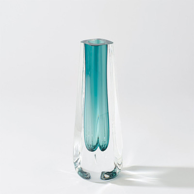 Global Views Square Cut Glass Vase - Azure