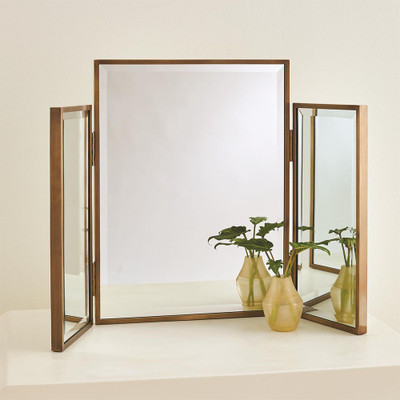 Global Views Tri - Fold Vanity Mirror - Antique Brass