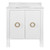 Worlds Away Bath Vanity - Textured White Linen W/ Ant. Brass Hardware, White Marble Top, And Porcelain Sink