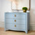 Worlds Away Curved Front Chest - Three Drawers - White Light Blue Textured Linen - Satin Brass Ring Hardware