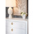 Worlds Away Curved Front Chest - Three Drawers - White Textured Linen - Satin Brass Ring Hardware