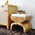 Worlds Away Biggs Burl Wood Stool With A White Linen Cushion