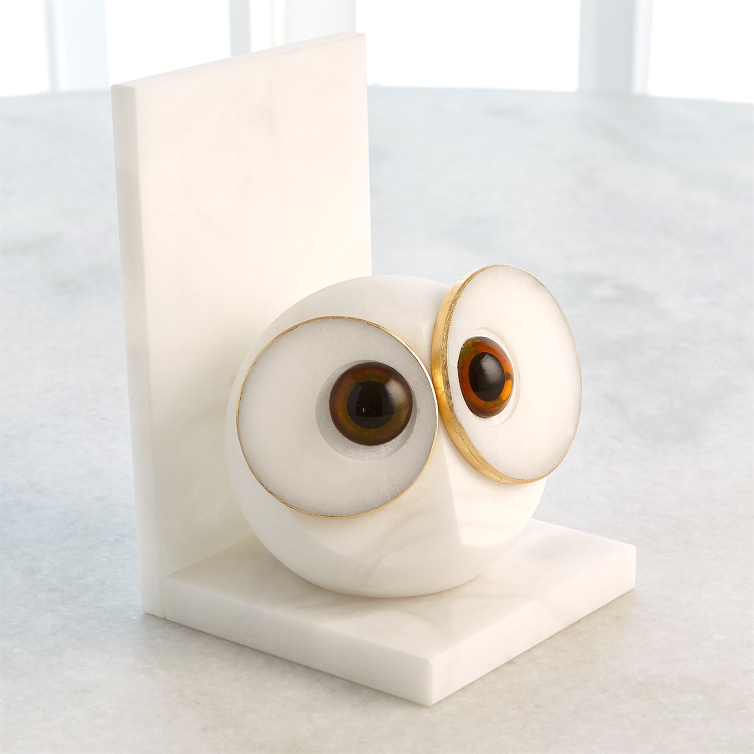 owl様 Global Views Pair Alabaster Big Eyed Owl Bookends - Lg