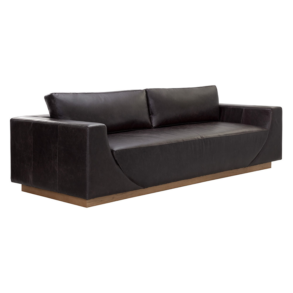 Sunpan Anakin Sofa - Light Oak - Tuscany Warm Black Leather