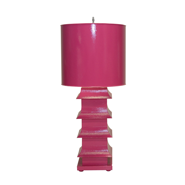 Worlds Away Hot Pink Painted Large Tole Pagoda Lamp With 13