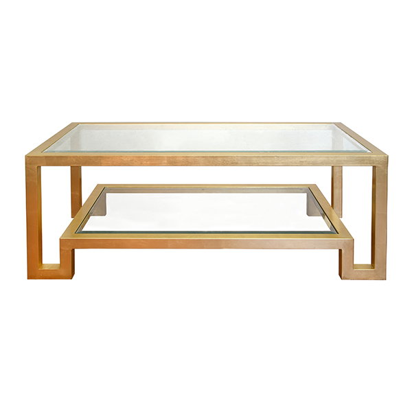 Worlds Away Winston Gold Leaf Two Tier Coffee Table With Clear