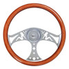 "Mud Flap Girl" Mahogany Wood Rim 18", 3 Chrome Spoke Steering Wheel