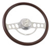 Steering Creations 18" Wood Rim, Half Wrap Billet Chrome Aluminum Steering Wheel- "The Caddy"