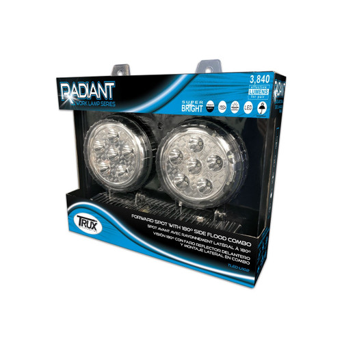 Trux Accessories Next Generation Universal White Round Work Light with Side Diodes (9 Diodes) - 4300 Lumens (Pair)