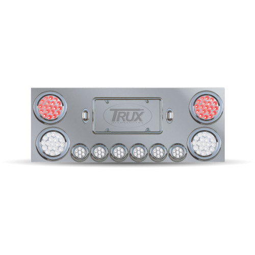 Trux Accessories Stainless Steel Rear Center Panel with 2 x 4" & 6 x 2" Dual Revolution, with 2 x 4" Red & 2 License Light LEDs