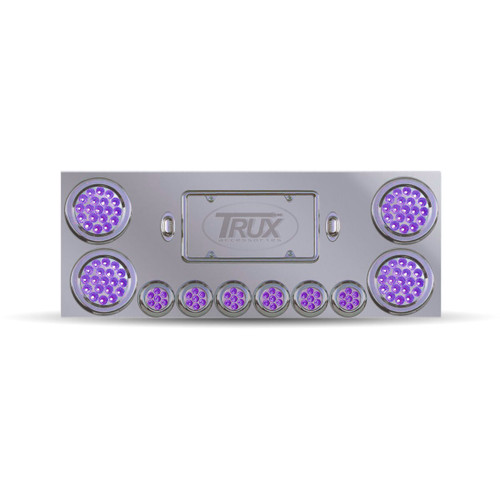 Trux Accessories Stainless Steel Rear Center Panel with 4 x 4", 6 x 2" Dual Revolution (Red/Purple) & 2 Purple License Light LEDs