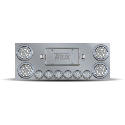 Trux Accessories Stainless Steel Rear Center Panel with 4 x 4", 6 x 2" Dual Revolution (Red/Purple) & 2 Purple License Light LEDs